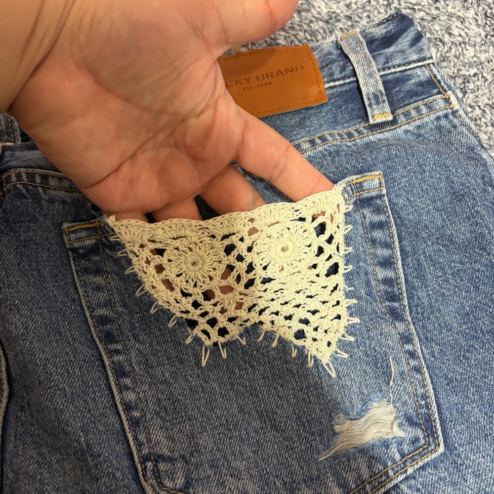 Lucky Brand Est.1990 Blue Jean Shorts with Lace Detail - Picture 8 of 11